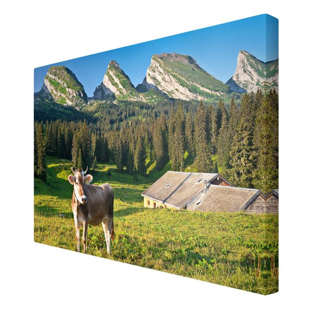 Leinwandbilder Tier Schweizer Almwiese mit Kuh