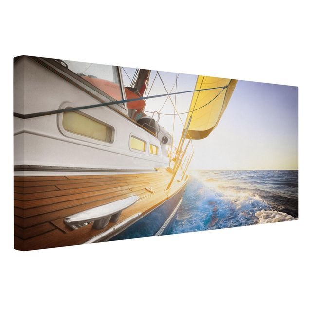 Moderne Leinwandbilder Wohnzimmer Segelboot auf blauem Meer bei Sonnenschein