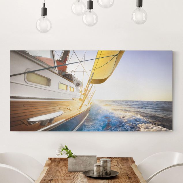 Leinwand Bilder XXL Segelboot auf blauem Meer bei Sonnenschein