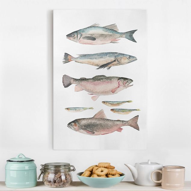 Wandbilder XXL Sieben Fische in Aquarell I