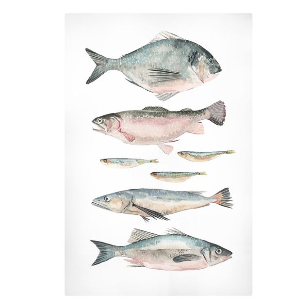 Tierbilder auf Leinwand Sieben Fische in Aquarell II