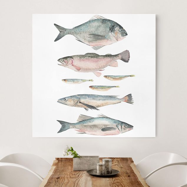 Wandbilder Fische Sieben Fische in Aquarell II
