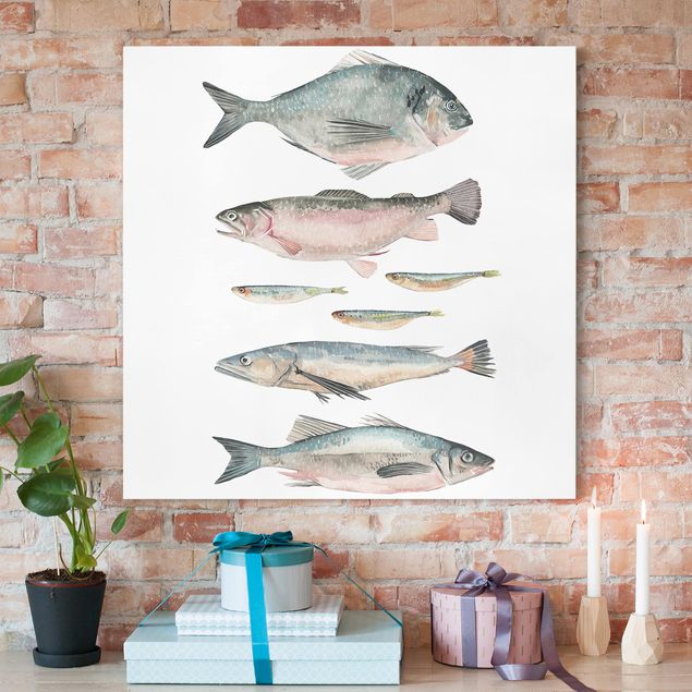 Wandbilder XXL Sieben Fische in Aquarell II