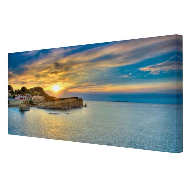 Leinwandbilder Strand und Meer Sonnenuntergang über Korfu