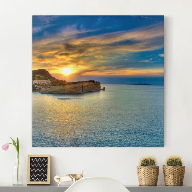 Wandbilder XXL Sonnenuntergang über Korfu