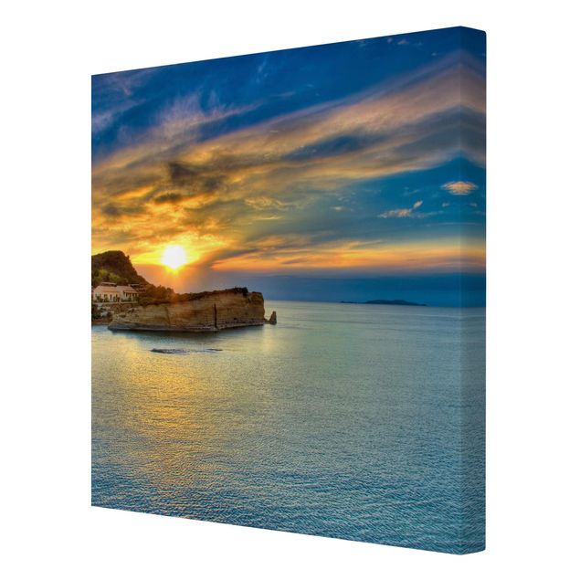 Leinwandbilder Strand und Meer Sonnenuntergang über Korfu