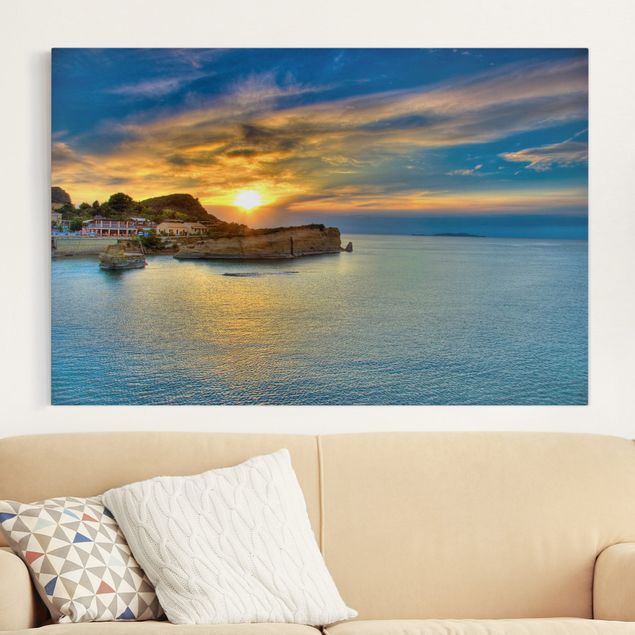 Leinwandbilder XXL Sonnenuntergang über Korfu