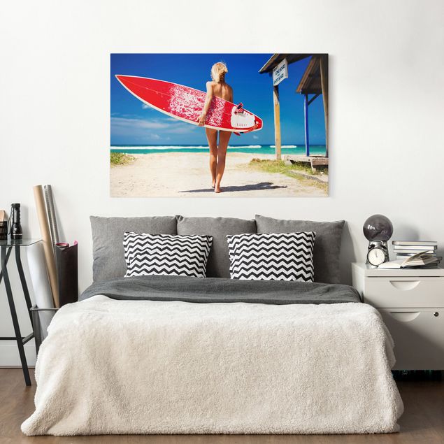 Strand Bild auf Leinwand Surfergirl