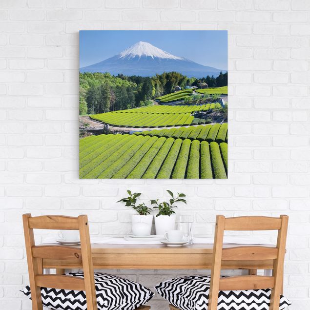 Wandbild Berge Teefelder vor dem Fuji