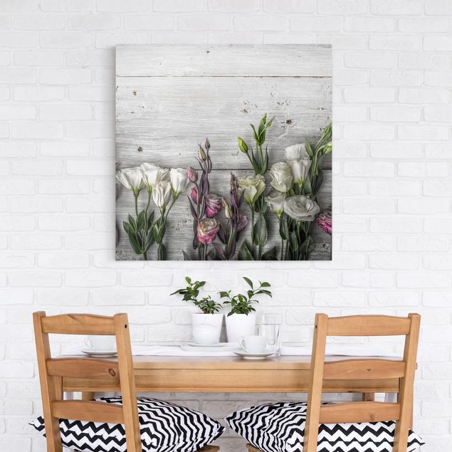 Leinwandbilder Blumen Tulpen-Rose Shabby Holzoptik