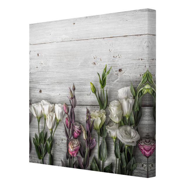 Leinwandbilder Tulpen-Rose Shabby Holzoptik