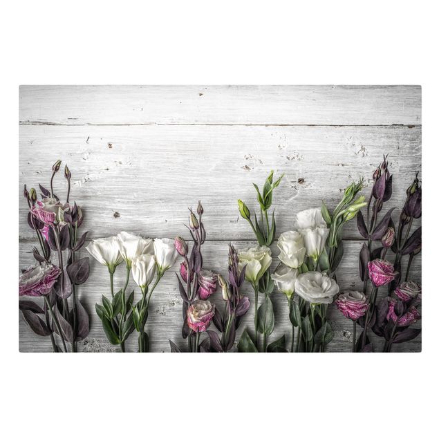 Schöne Leinwandbilder Tulpen-Rose Shabby Holzoptik