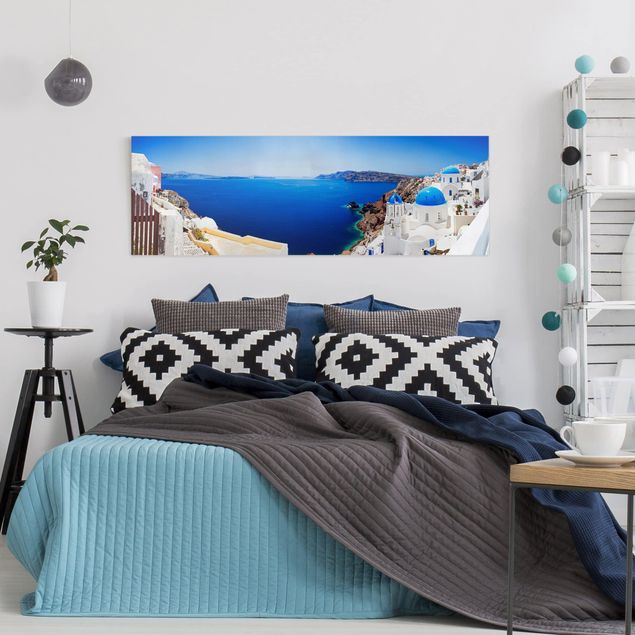 Moderne Leinwandbilder Wohnzimmer View Over Santorini