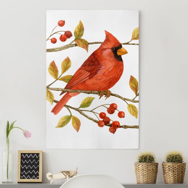 Wandbilder Vögel Vögel und Beeren - Rotkardinal