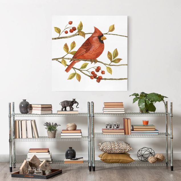 Wandbilder Tiere Vögel und Beeren - Rotkardinal