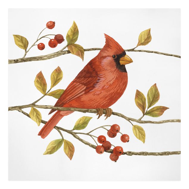 Retro Wandbilder Vögel und Beeren - Rotkardinal