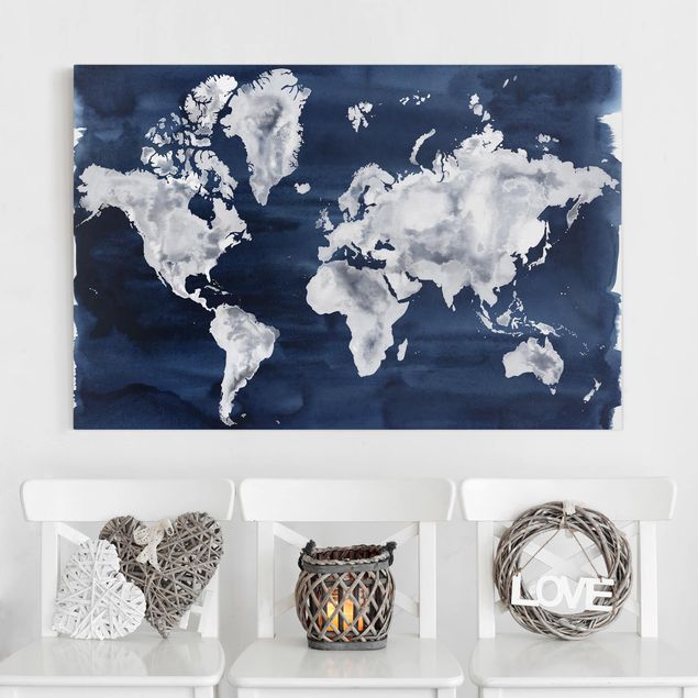 Kunstdrucke auf Leinwand Wasser-Weltkarte dunkel