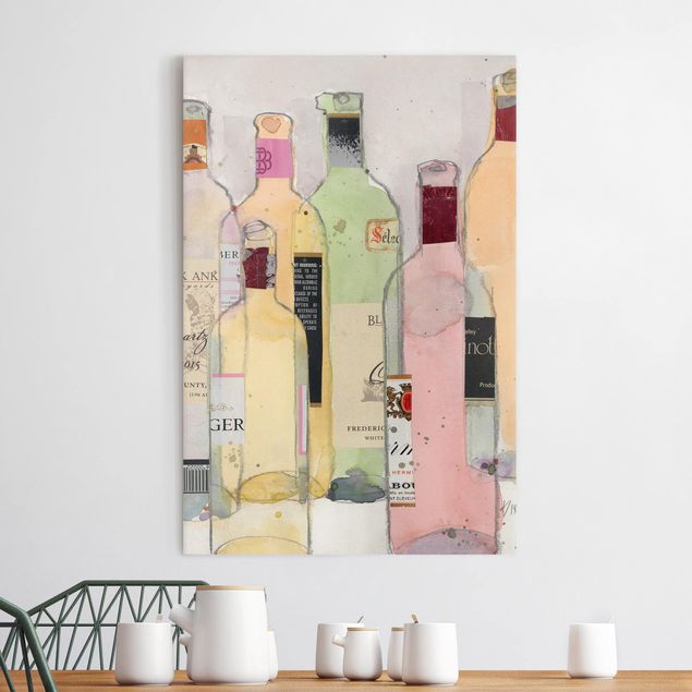 Kunstdrucke auf Leinwand Weinflaschen in Wasserfarbe I