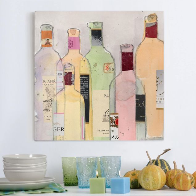 Kunstdrucke auf Leinwand Weinflaschen in Wasserfarbe I