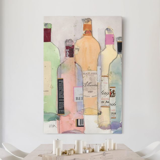 Kunstdrucke auf Leinwand Weinflaschen in Wasserfarbe II