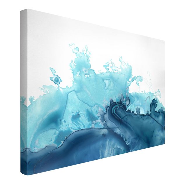 Wandbilder Wohnzimmer modern Welle Aquarell Blau I
