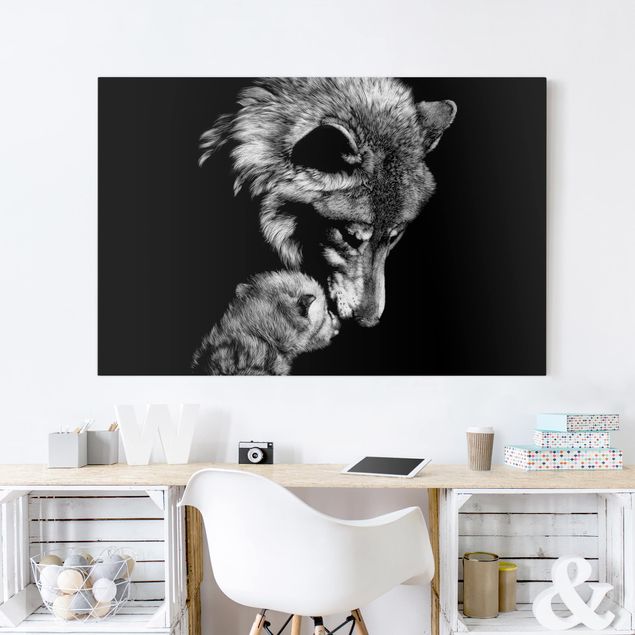 Wandbilder Tiere Wolf vor Schwarz