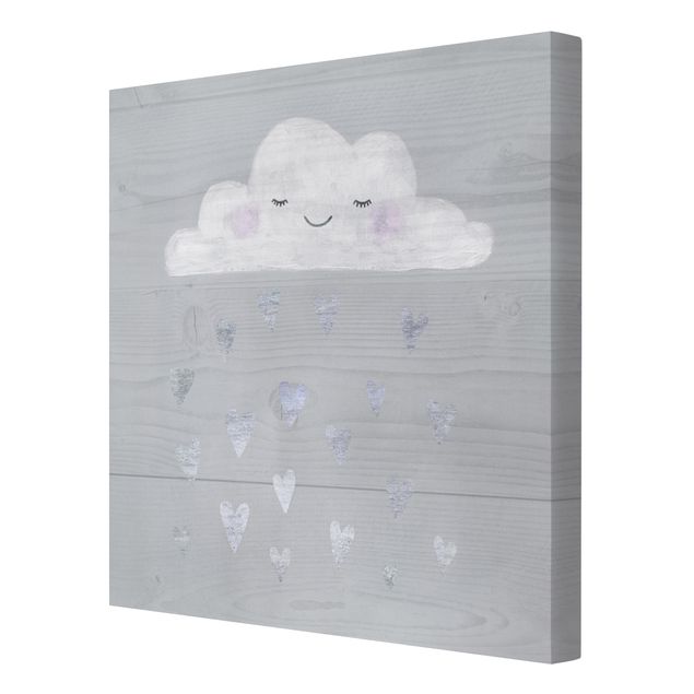 Leinwandbild - Wolke mit silbernen Herzen - Quadrat 1:1