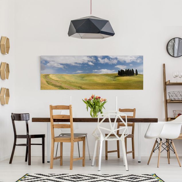 Moderne Leinwandbilder Wohnzimmer Zypressen in der Toskana