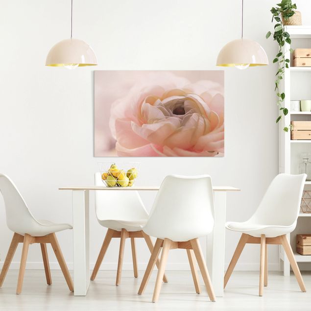 Moderne Leinwandbilder Wohnzimmer Rosa Blüte im Fokus