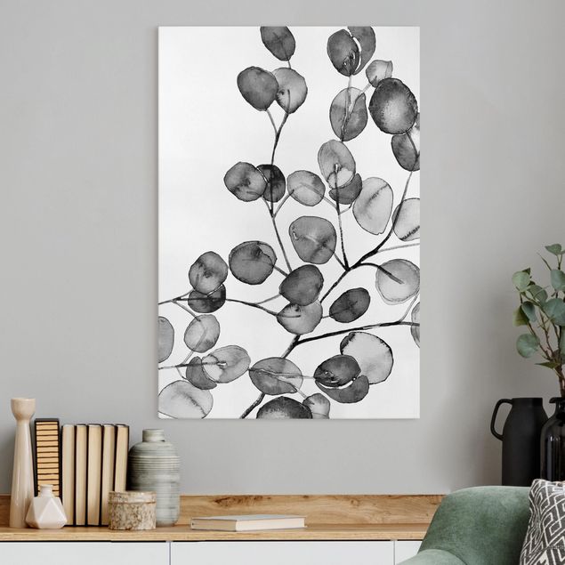 Leinwand Bilder XXL Schwarz Weiß Aquarell Eukalyptuszweig