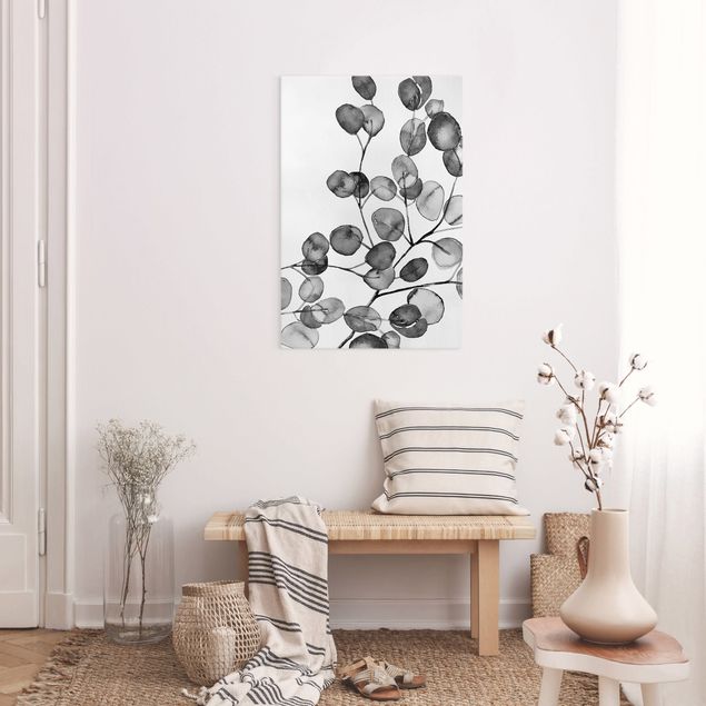 Wandbilder Blumen Schwarz Weiß Aquarell Eukalyptuszweig
