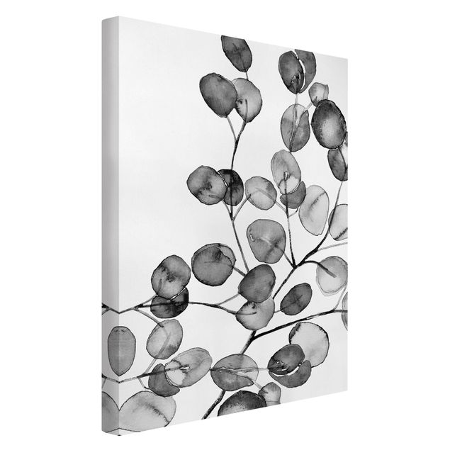 Leinwandbild Kunstdruck Schwarz Weiß Aquarell Eukalyptuszweig