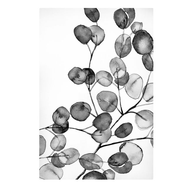 Moderne Leinwandbilder Wohnzimmer Schwarz Weiß Aquarell Eukalyptuszweig
