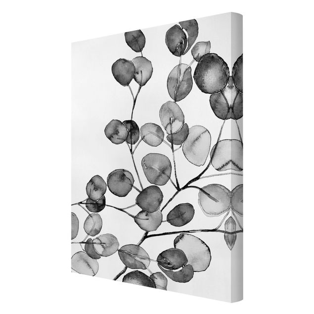 Bilder für die Wand Schwarz Weiß Aquarell Eukalyptuszweig