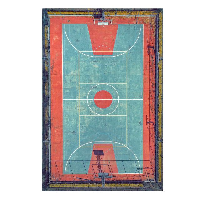 Leinwandbild - Top View Spielfeld Basketball - Hochformat 2:3