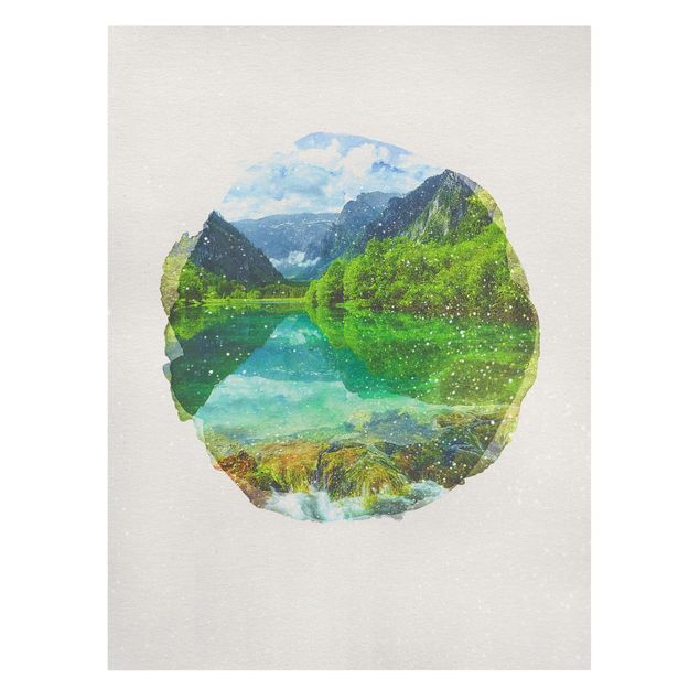 Schöne Wandbilder Wasserfarben - Bergsee mit Spiegelung
