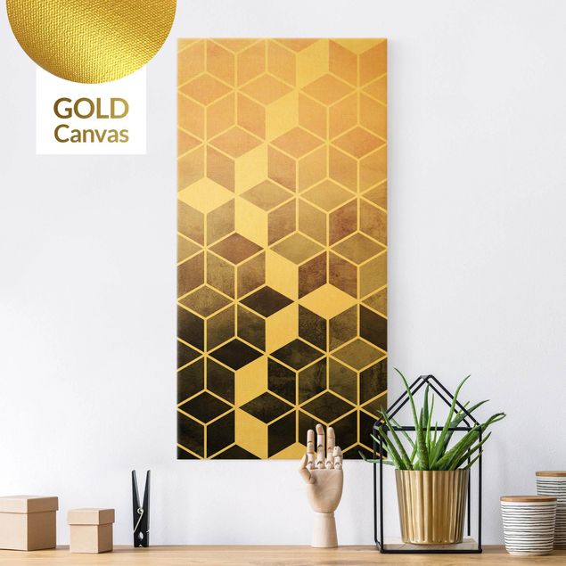 Leinwandbild Gold - Goldene Geometrie - Rosa Grau - Hochformat 1:2