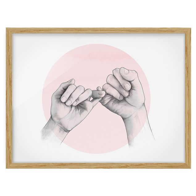 Bild mit Rahmen - Illustration Hände Freundschaft Kreis Rosa Weiß - Querformat 3:4