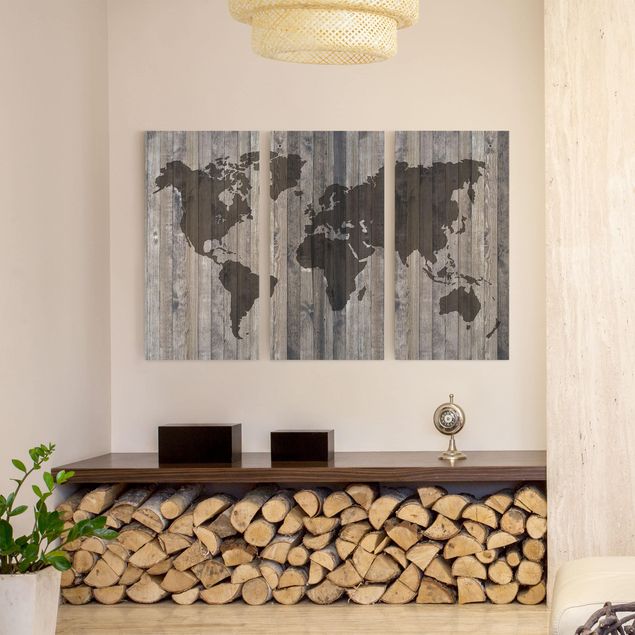 Leinwandbilder Wohnzimmer modern Holz Weltkarte