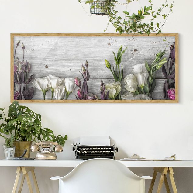Bilder für die Wand Tulpen-Rose Shabby Holzoptik