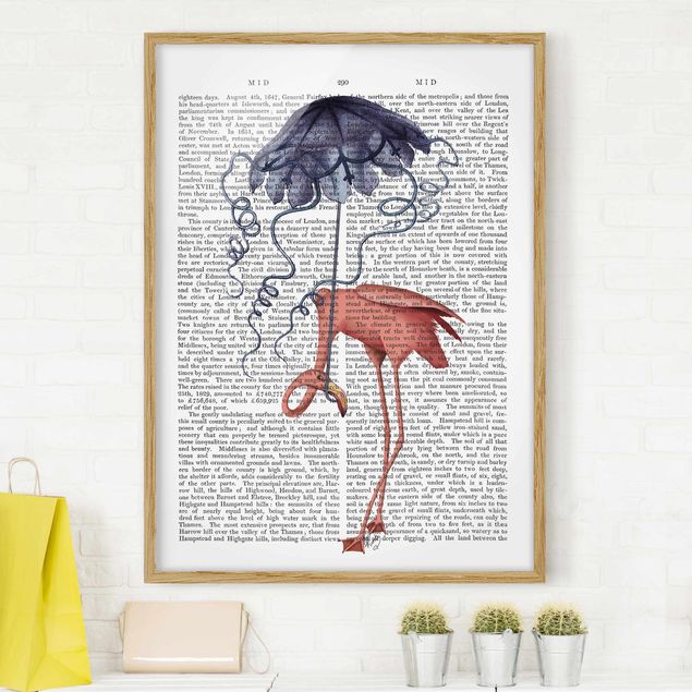 Gerahmte Bilder Sprüche Tierlektüre - Flamingo mit Regenschirm