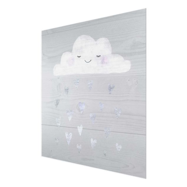 Glasbild - Wolke mit silbernen Herzen - Quadrat 1:1