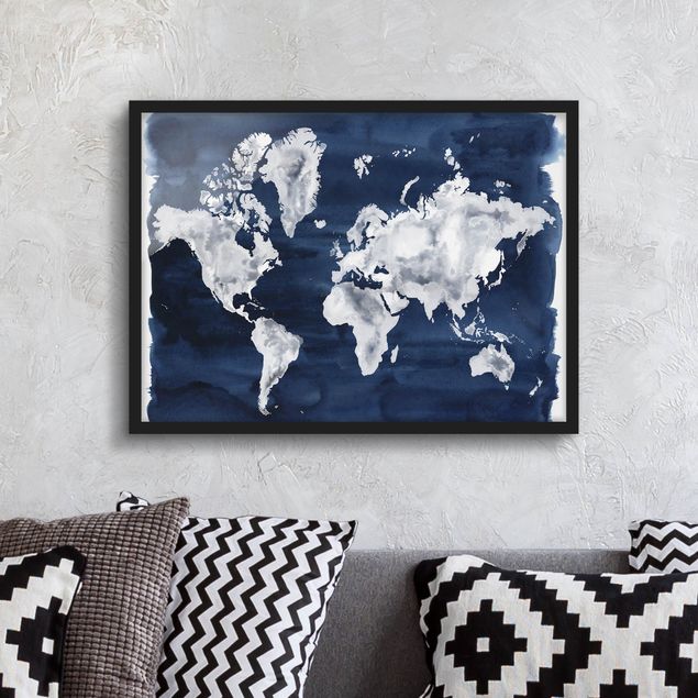 Weltkarte mit Bilderrahmen Wasser-Weltkarte dunkel