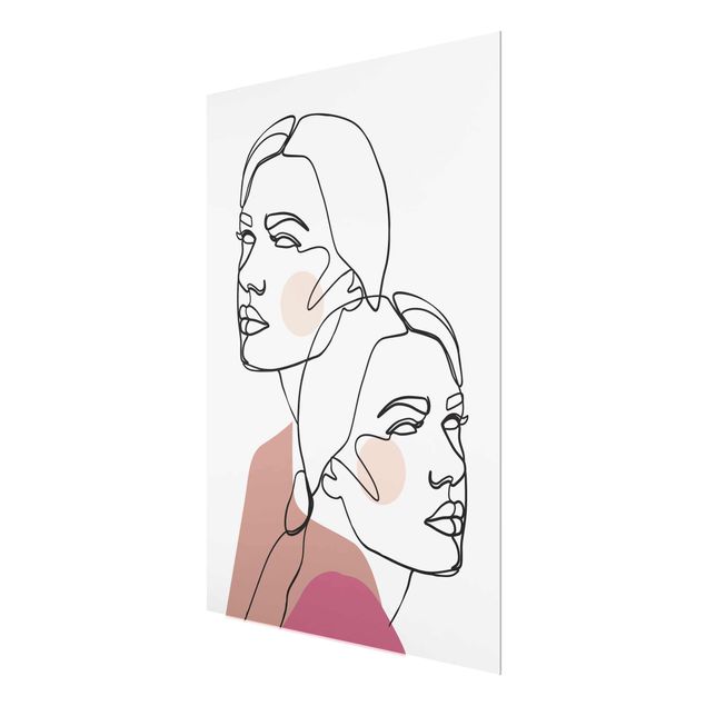 Glas Wandbilder Line Art Frauen Portrait Wangen Rosa