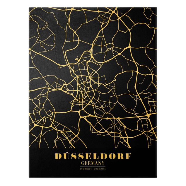 Leinwandbilder Stadtplan Düsseldorf - Klassik Schwarz