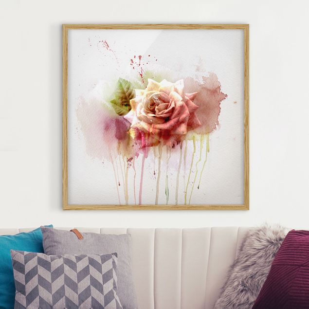 Kunstdruck Bilder mit Rahmen Aquarell Rose