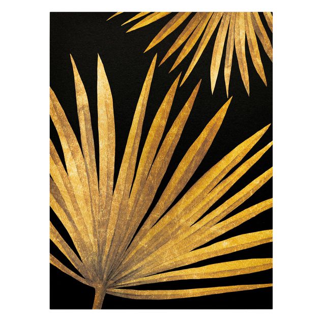 Schöne Leinwandbilder Gold - Palmenblatt auf Schwarz