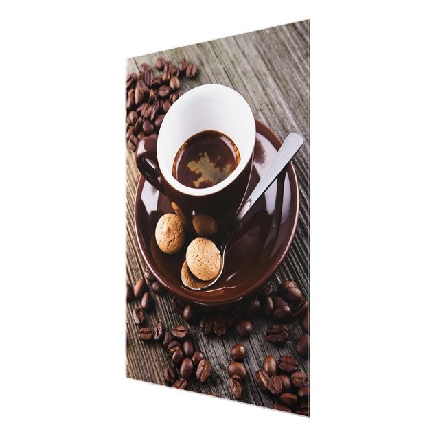Glasbild - Kaffeetasse mit Kaffeebohnen - Hochformat 4:3