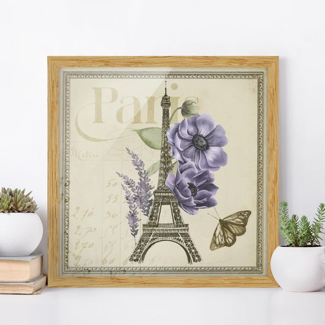 Blumen Bilder mit Rahmen Paris Collage Eiffelturm