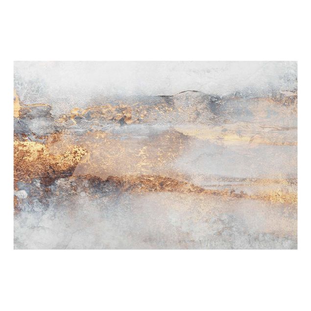 Glasbild - Elisabeth Fredriksson - Gold-Grauer Nebel - Querformat 3:2